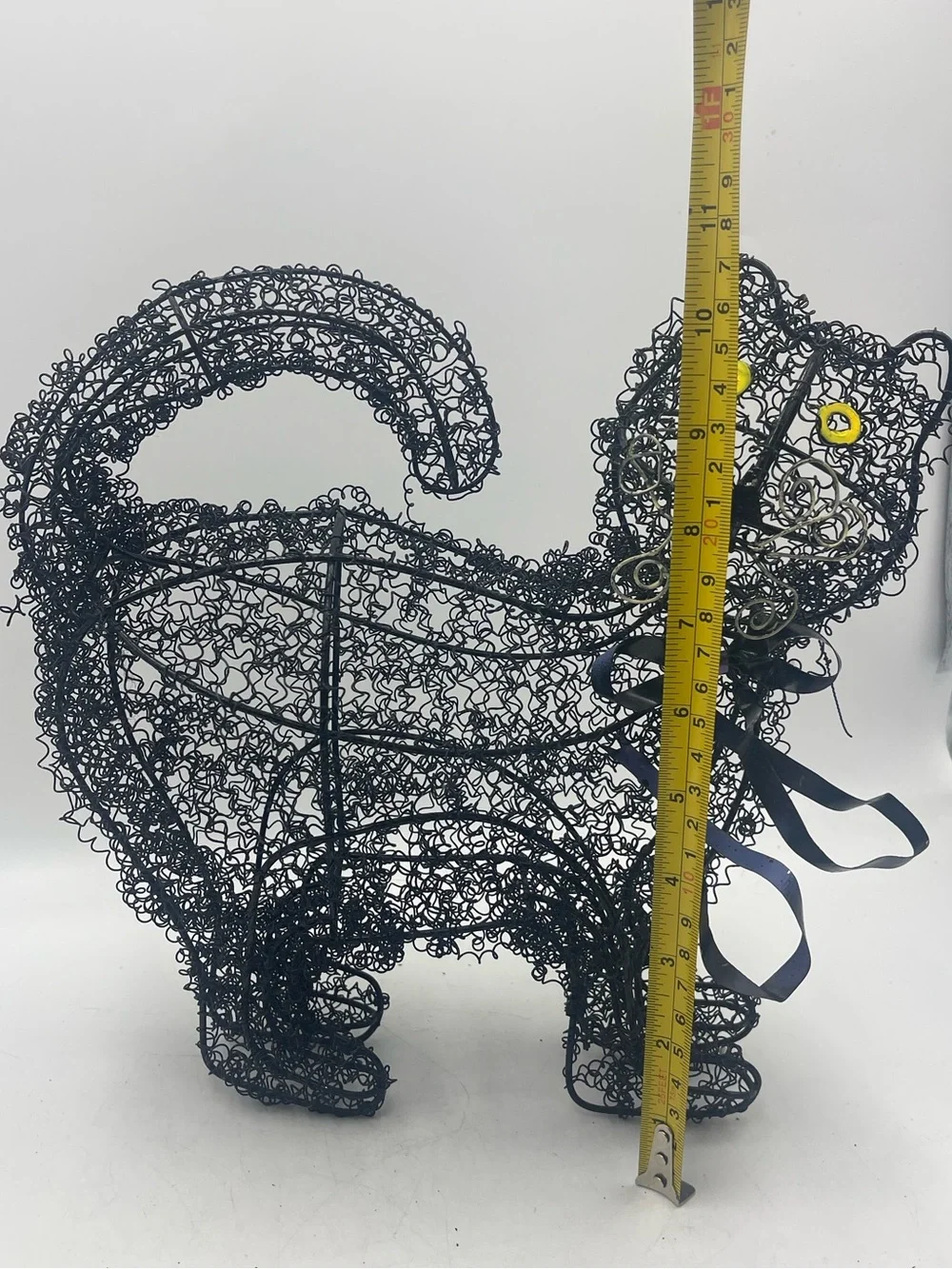 2 Primitive Black Wire Scaredy Cats: Handcrafted Gothic Halloween Folk Art Decor